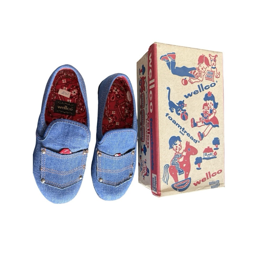 Vintage 1960s Wellco Denim bandana western slip on shoes new sz 2‎ W